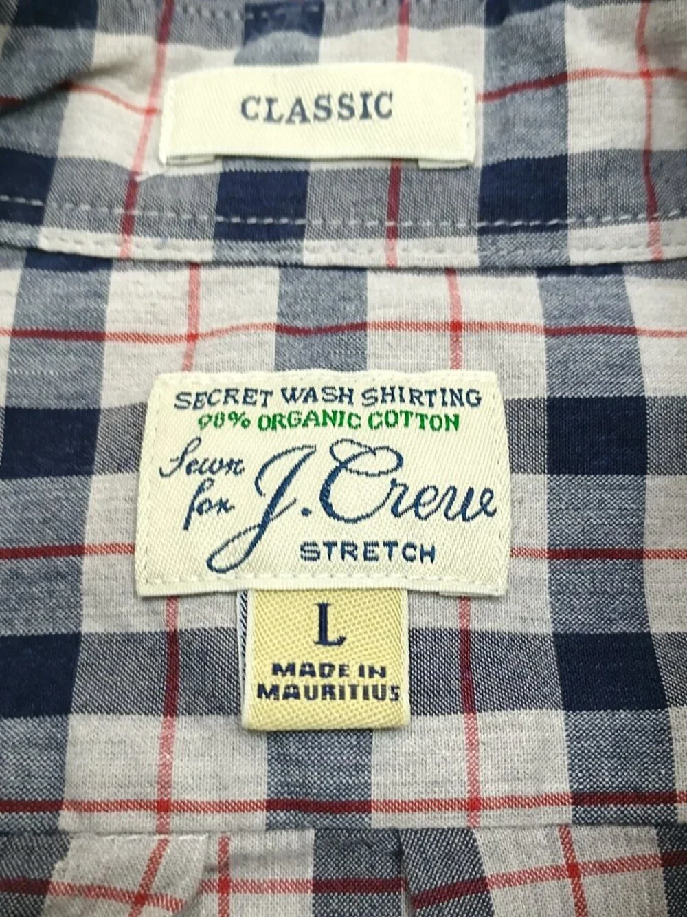 J.Crew Secret Wash Plaid Button Down Shirt Large Organic Cotton Stretch Classic